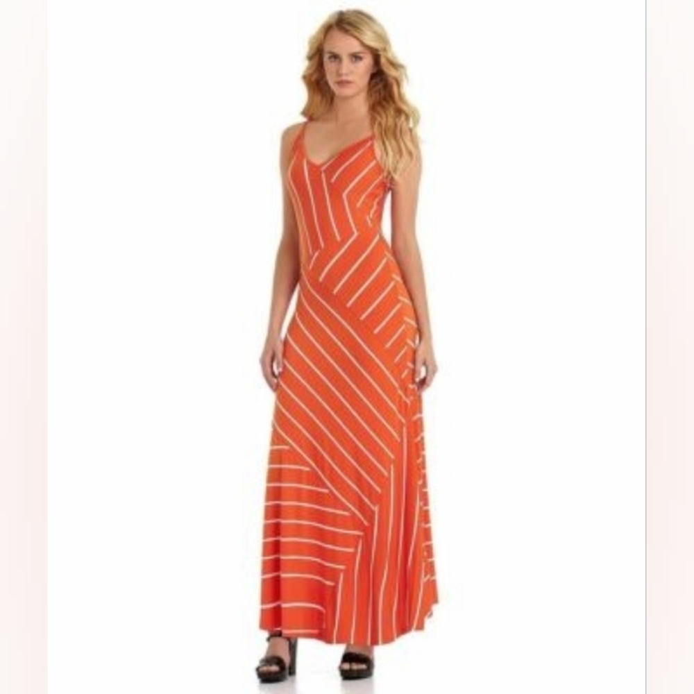 Orange Striped Maxi Dress Size 4 Ellen Tracy